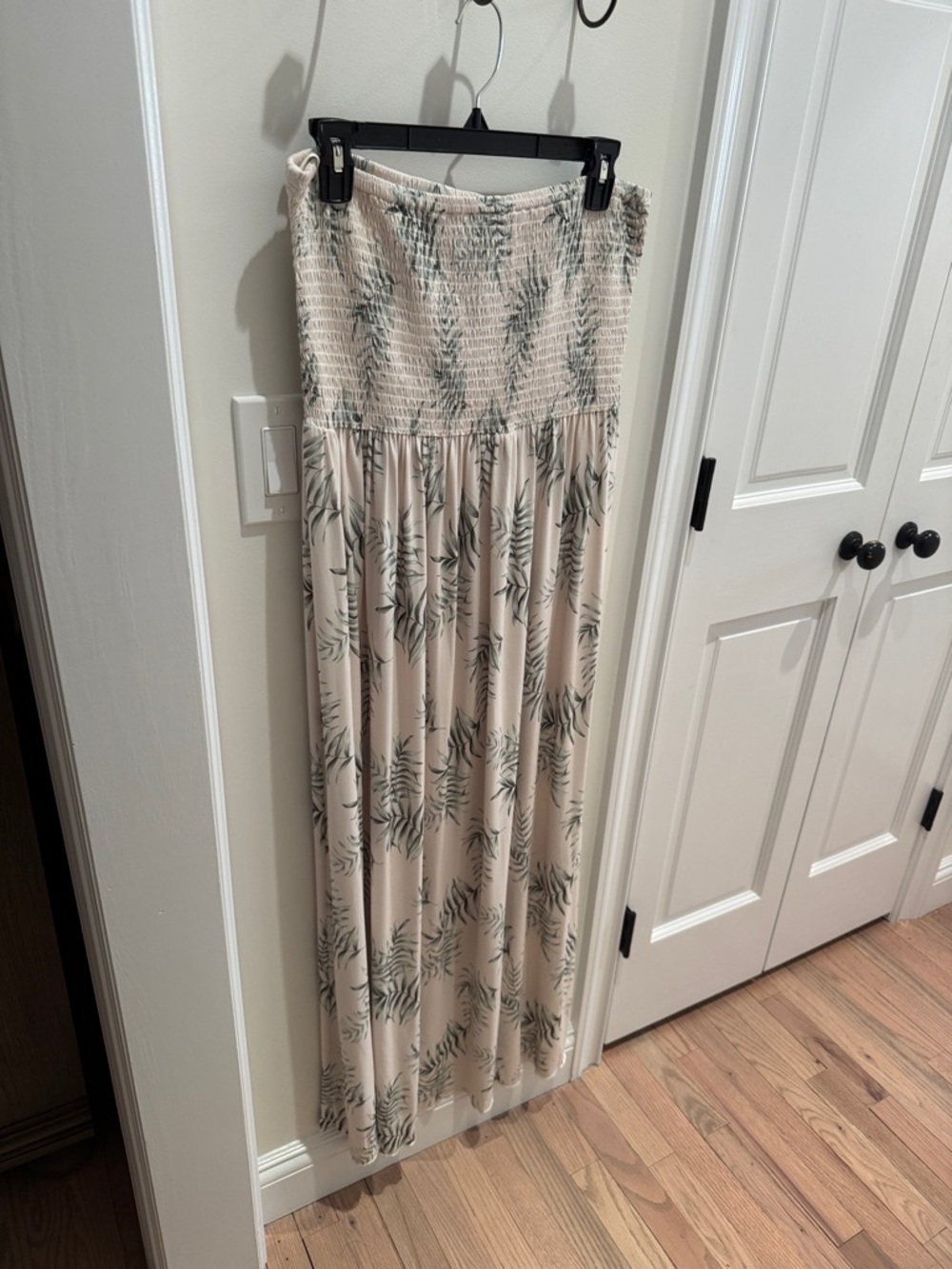 Strapless Smocked Maxi dress — Cream with Sage Leaf Print